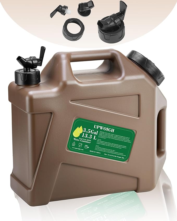 3.5 Gallon Water Jug,Overlanding Gear Water Containers Spigot,Camping Essential Truly Leak-Proof Press Faucet Khaki Water Tank,BPA Free Portable Emergency Water Storage for Outdoors and Hiking