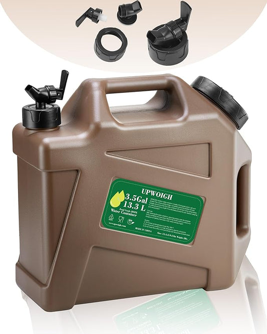 3.5 Gallon Water Jug,Overlanding Gear Water Containers Spigot,Camping Essential Truly Leak-Proof Press Faucet Khaki Water Tank,BPA Free Portable Emergency Water Storage for Outdoors and Hiking
