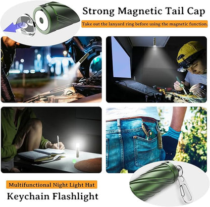 Rechargeable Mini Flashlight with Magnetic Tail, 800 High Lumens Bright Small Flashlight, IP68 Waterproof EDC Flashlight, 5 Modes Keychain Flashlight for Camping Hiking