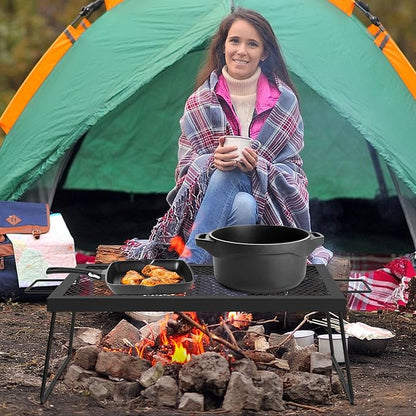 23" Fireplace Cooking Grate Camping Fire Cooking Rack, Folding Campfire Grill Folding Campfire Grill Cooking Racks, Grill Grate Over the Fire Cooking Equipment Camping Cooking Accessories for Outside