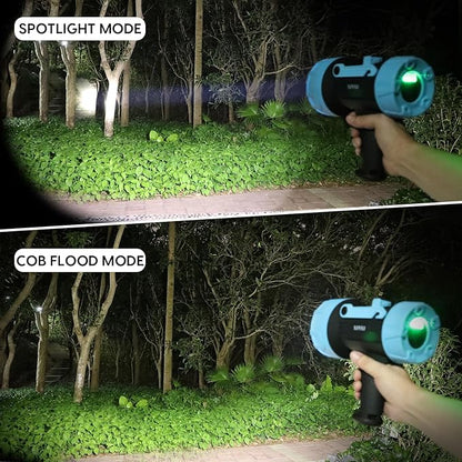 XINXI 1000,000 Lumens Rechargeable Spotlight with COB Floodlight, 6 Light Modes and USB Charger for Hiking, Boating, Hunting, IP67 Waterproof Handheld Flashlight with red Filter(BLUE)