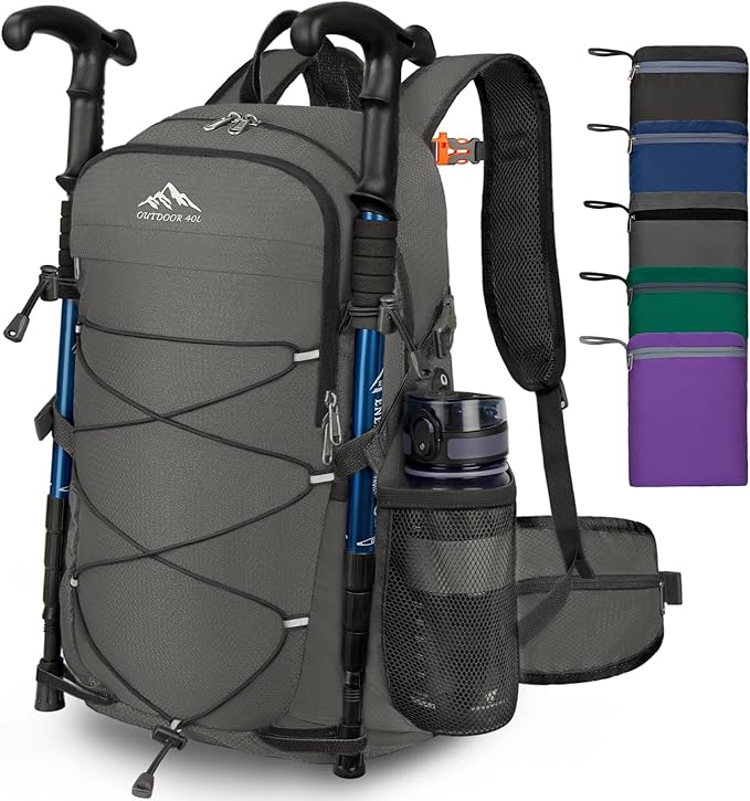 BKNOOU 40L Lightweight Hiking Backpack Packable Camping Backpack Waterproof Hiking Daypack Men Women Foldable Travel Daypack