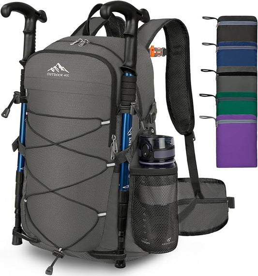 BKNOOU 40L Lightweight Hiking Backpack Packable Camping Backpack Waterproof Hiking Daypack Men Women Foldable Travel Daypack