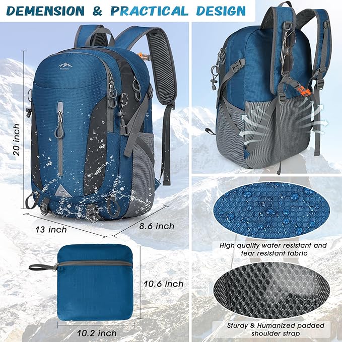 RAINSMORE Hiking Backpack 40L Lightweight Packable Camping Backpack Waterproof Travel Daypack Men Women Hiking Daypack