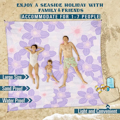 Beach Blanket Sandproof Waterproof 78''×110'' 1-7Adults Oversized,Compact Lightweight Durable Beach Mat for Travel Camping Hiking Picnic Blanket