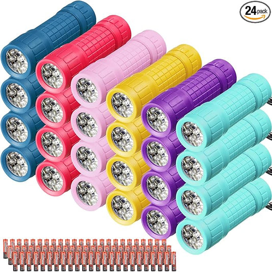 24 Pcs Small Mini Flashlight Bulk Colorful Handheld Flashlights with Batteries Included for Night Reading Party Camping Emergency Hunting