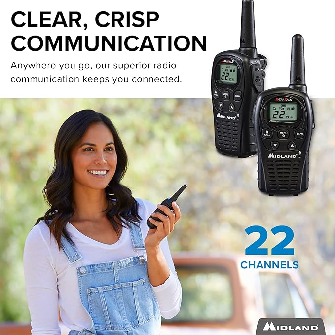 Midland - LXT500VP3, 22 Channel FRS Walkie Talkies with Channel Scan - Extended Range Two Way Radios, Silent Operation, Batteries Included (Pair Pack) (Black)