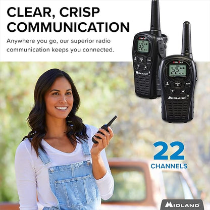 Midland - LXT500VP3, 22 Channel FRS Walkie Talkies with Channel Scan - Extended Range Two Way Radios, Silent Operation, Batteries Included (Pair Pack) (Black)