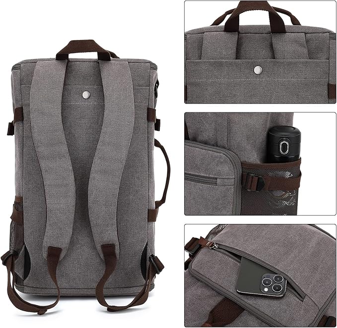 Gym Duffle Bag Backpack 4-Way Vintage canvas with Shoes Compartment for travel Sport Hiking laptop (Vintage grey) “X-Large