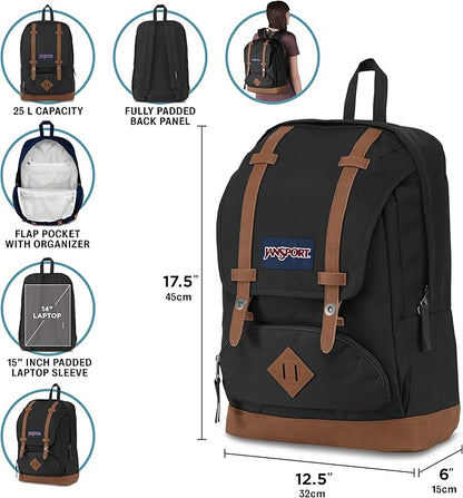 JanSport Cortlandt Laptop Backpack, Deep Juniper, 15” Laptop Sleeve-Synthetic Leather Shoulder Computer Bag with Large Compartment, Padded Straps- Rucksack for Men, Women