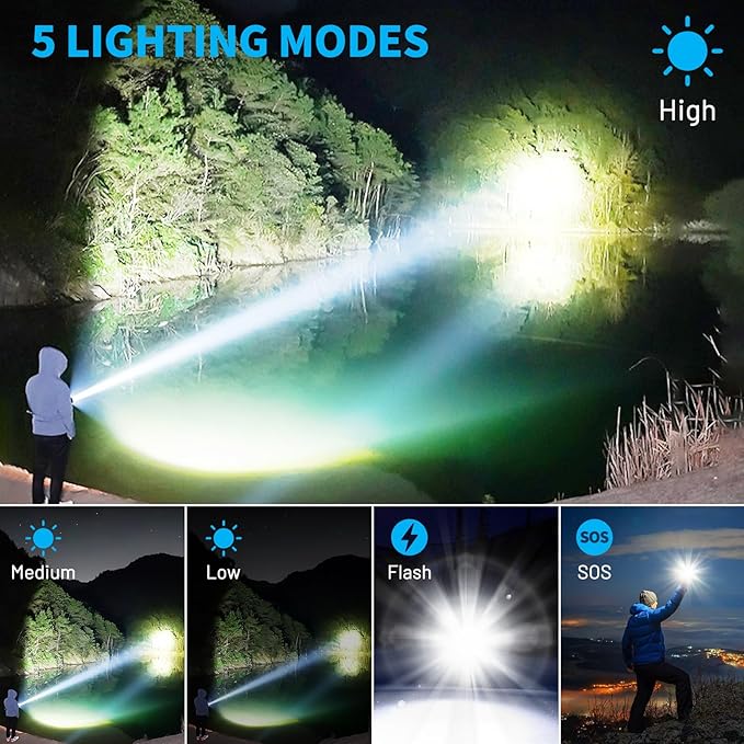 Rechargeable Flashlights High Lumens, 990,000 Lumen Brightest Led Flashlight with 5 Modes & 12H Long Runtime, Powerful Waterproof Handheld Flash Light, Super Bright Flashlight for Home, Camping