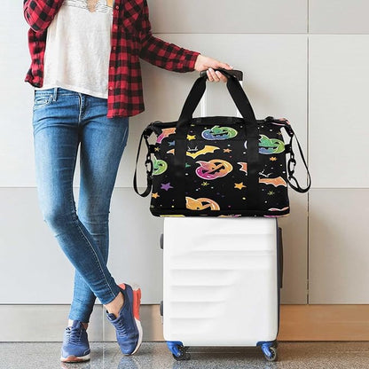 Pumpkins and Bats Travel Duffel Bag Waterproof Gym Sport Tote Bag Carry On Weekender Bag with Compartment