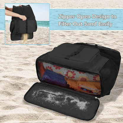 Fasrom Mesh Beach Bag Backpack with Zipper Bottom, Sport Gym Backpack for Swimming, Beach, Pool and Travel(Patent Design)