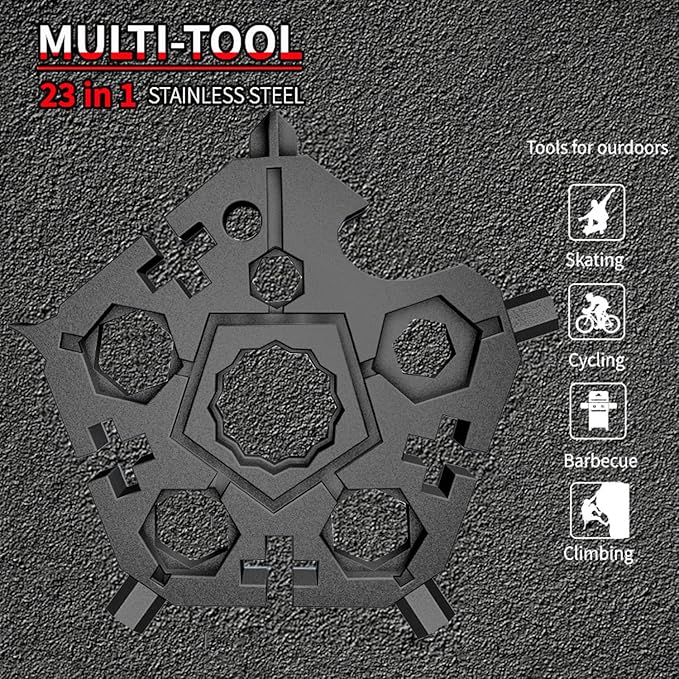 2PCS 23-in-1 Portable Carbon Steel Snowflake Multi Tool with Key Ring,Hand Tool Portable,Bottle Opener,Flat Phillips Screwdriver,Wrench Kit for Adventure Camping Travel Tool (Black-2pcs)