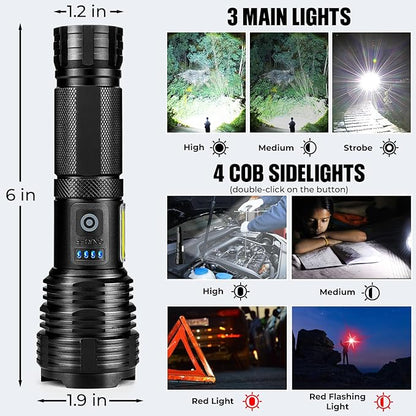 Flashlights LED High Lumens Rechargeable, 990,000 Lumen Super Bright Flashlight, USB Fast Charging High Powered Flash Light, Powerful IPX7 Waterproof Handheld Flashlights for Home,Camping(2 Pack)
