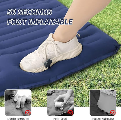 Inflating Sleeping Pad for Camping.LORPECT 4.5 in Thick Sleeping Mat .Compact Waterproof Camping Air Mattress with Pillow.Foot Pressure Inflatable Camping Pads for Backpacking & Hiking.Grey (Blue)