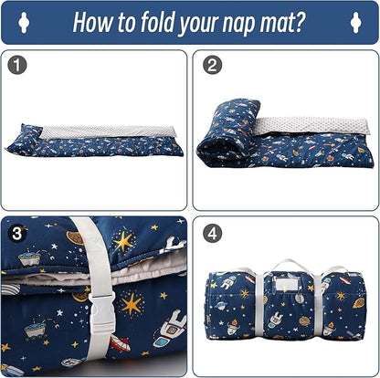 Bunnikins & Clover Toddler Nap Mat with Removable Pillow, Nap Mats for Preschool, Easy Clean Toddler Nap Pad for Kindergarten, Kids Sleeping Bag for Travel Camping