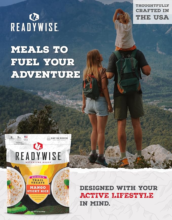 READYWISE - Outdoor Mango Sticky Rice, 2 Servings, Pack of 1, Emergency Preparedness, Freeze Dried Food, MRE, Snack Pack, Survival Food, Emergency Food for Backpacking, Camping, and Hiking