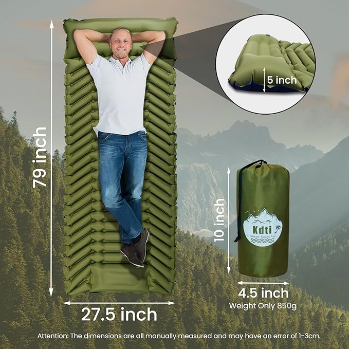 Camping Sleeping Pad, Ultralight Inflatable Camping Mat with Pillow, Built-in Foot Pump, Compact Camping Mats for Car Traveling, Backpacking, Camping and Hiking