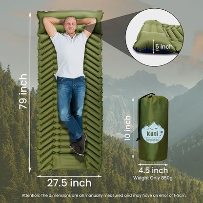Camping Sleeping Pad, Ultralight Inflatable Camping Mat with Pillow, Built-in Foot Pump, Compact Camping Mats for Car Traveling, Backpacking, Camping and Hiking