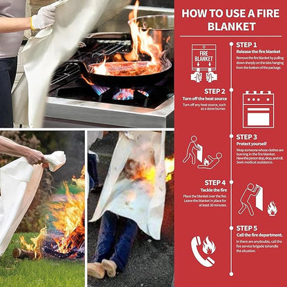 40”x40” Fire Blanket for Home and Kitchen, Emergency Fire Extinguisher Blanket, High Heat Resistant Fire Suppression for Home Safety Kitchen, and Camping (2)