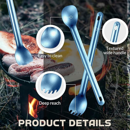 4 Pieces Titanium Long Handle Spork and Spoon 8.4 Inch Ultralight Portable Flatware Lightweight Soup Spoon Camping Spork Utensil for Outdoor Camping Backpacking Hiking Travel Picnic (Blue)
