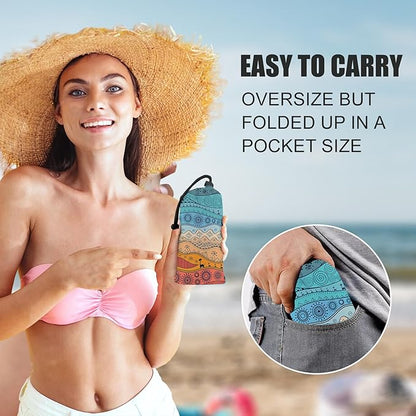 Beach Blanket Waterproof Sandproof 79"x 83" for 1-4 Adults,Quick Drying Beach Mat,Lightweight & Durable,Beach Essentials for Family Beach Camping Travel Picnic(Bohemian)