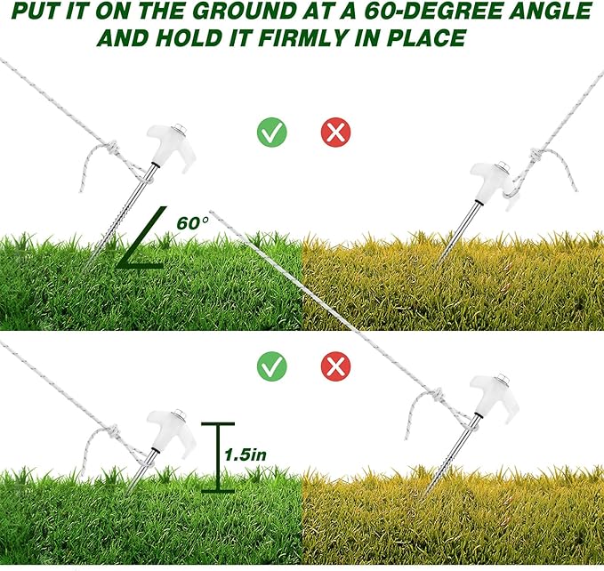 20 Pcs 8'' Screw in Tent Stakes Heavy Duty Camping Stakes Ground Anchors Metal Canopy Stakes Tent Spikes Stake Pegs with 4 x 10 ft Ropes for Sand Hiking Travel with Hex Head Driver(White)