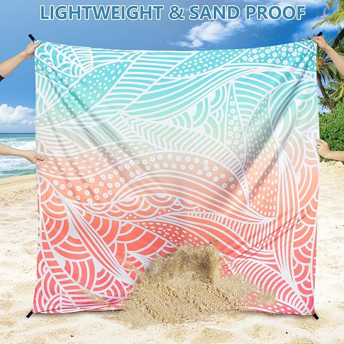 Beach Blanket Waterproof Sandproof Beach Mat 79”x 83” for 1-4 Adults Quick Drying Durable Outdoor Picnic Mat for Beach Festival Travel Camping Hiking (Gradiant P&GN-Ripple, 79"×83"(4 Person))