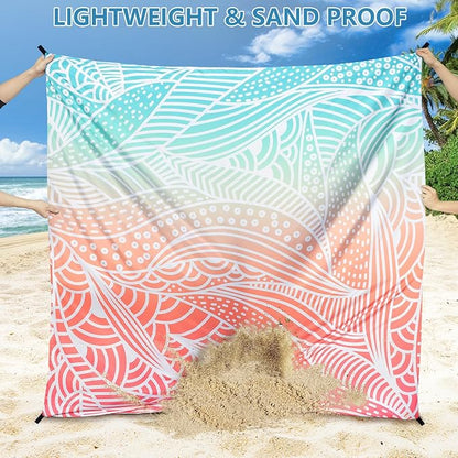 Beach Blanket Waterproof Sandproof Beach Mat 79”x 83” for 1-4 Adults Quick Drying Durable Outdoor Picnic Mat for Beach Festival Travel Camping Hiking (Gradiant P&GN-Ripple, 79"×83"(4 Person))