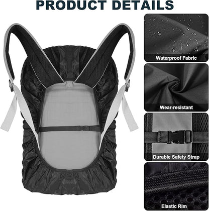 LAMA 2pcs Waterproof Rain Cover for Backpack, Reflective Rainproof Protector for Anti-dust and Anti-Theft L 45L-55L Black