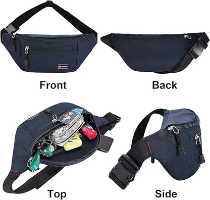2 Packs Fanny Packs for Men and Women, Water Resistant Sports Waist Pack Bag Hip Bum Bag for Travel Hiking Running (Gray + Blue)