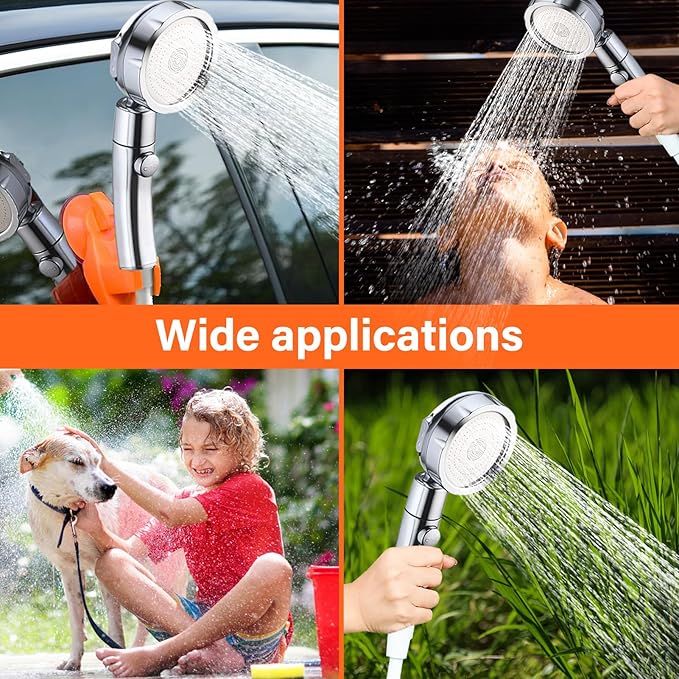 QJWDB Portable Shower for Camping: Outdoor Electric Shower Rechargeable Pump with Intelligent Digital Display - 3 Flow Mode Shower Head for Beach Field Camping Hiking Traveling Washing