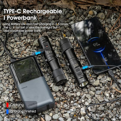 WUBEN L1 Flashlight Rechargeable Led Flashlights High Lumens 2000 Lumen Battery Powered, Super Bright Tactical Multifunctional IP68 Waterproof Powerful Handheld Flash Light for Emergencies Camping