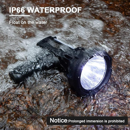 YIERBLUE Rechargeable Spotlight Flashlight 900000 High Lumen with Side Flood Light, IP66 Waterproof Spot Lights 20 Hours Long Lasting, with Foldable Stand and Detachable Red Filter