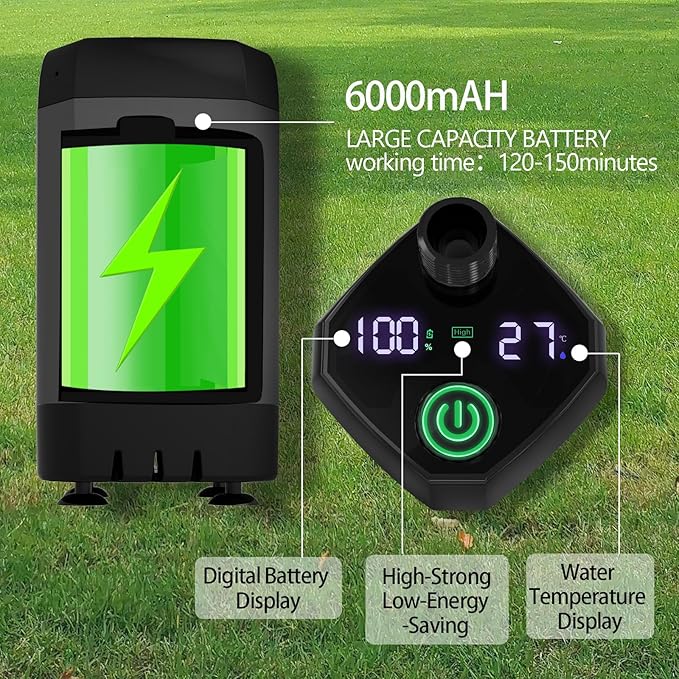 Portable Camping Shower, Upgraded Outdoor Camp Shower with 6000mAh Rechargeable Electric Shower Pump IPX7 Waterproof Outdoor Shower for Camping, Hiking, Traveling