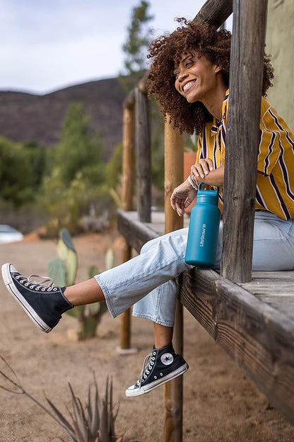 LifeStraw Go Series – Insulated Stainless Steel Water Filter Bottle for Travel and Everyday use removes Bacteria, parasites and microplastics, Improves Taste, 1L Icelandic Blue