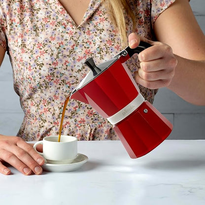 Primula Classic Stovetop Espresso and Coffee Maker, Moka Pot for Italian and Cuban Café Brewing, Greca Coffee Maker, Cafeteras, 6 Espresso Cups, Red