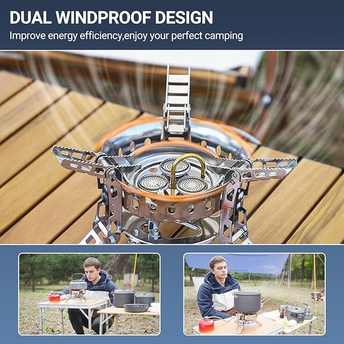 Bulin Camping Gas Stove Burner 6800W Adjustable 3 Burners Ultralight Windproof Backpacking Stove Portable Propane Stove Camp Stoves for Camping Hiking Backpack Outdoor