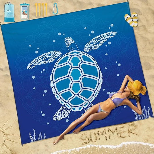 Beach Blanket Sandproof Waterproof 78''×81'' 1-5 Adults Oversized,Compact Lightweight Durable Beach Mat for Travel Camping Hiking Picnic Blanket