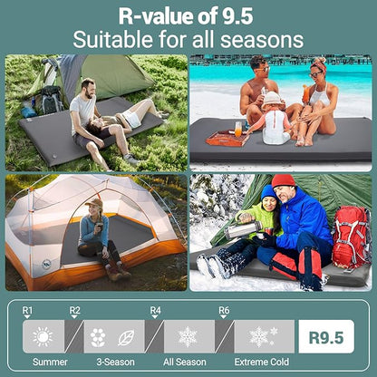 Elegear Self Inflating Sleeping Pad, Built-in Electric Pump 3.1" Ultra-Thick Memory Foam Camping Mattress Pad with Pillow Double Sleeping Pad for Camping R-Value 9.5 Foam Camp Pad for Car/Traveling