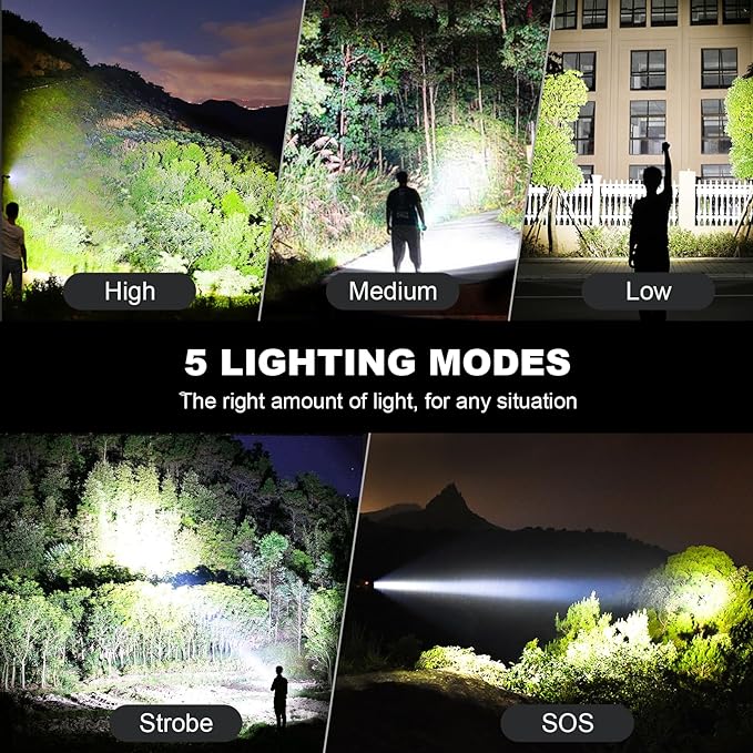 Led Flashlights 990000 Lumen High Lumens Rechargeable 2 Pack, Brightest Flash Light with 5 Modes & 18H Runtime, IPX7 Waterproof, Powerful Handheld Flashlights for Home Camping Hiking