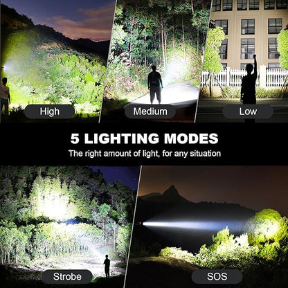 Led Flashlights 990000 Lumen High Lumens Rechargeable 2 Pack, Brightest Flash Light with 5 Modes & 18H Runtime, IPX7 Waterproof, Powerful Handheld Flashlights for Home Camping Hiking