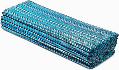 FH Home Outdoor Camping Rug - Waterproof, Fade Resistant, Reversible - Premium Recycled Plastic - Striped - Patio, Deck, Sunroom, RV - Havana - Turquoise - 5 x 8 ft Foldable