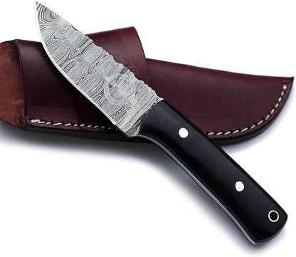 Handmade Damascus Steel Knife for Hunting,Survival,Camping,Bushcraft,and Fishing Fixed Blade with Drop Point Full Tang Micarta Handle,-with Cowhide-Leather Sheath - WKD-790