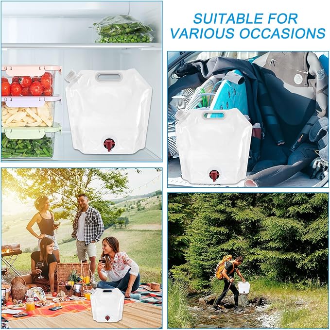 PATIKIL 1.3 Gallon Collapsible Water Container Bag with Spigot, 3 Pack PE Folding Water Jug Carrier for Camping, Hiking, Emergency Water Storage, White
