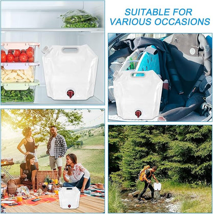 PATIKIL 1.3 Gallon Collapsible Water Container Bag with Spigot, 3 Pack PE Folding Water Jug Carrier for Camping, Hiking, Emergency Water Storage, White