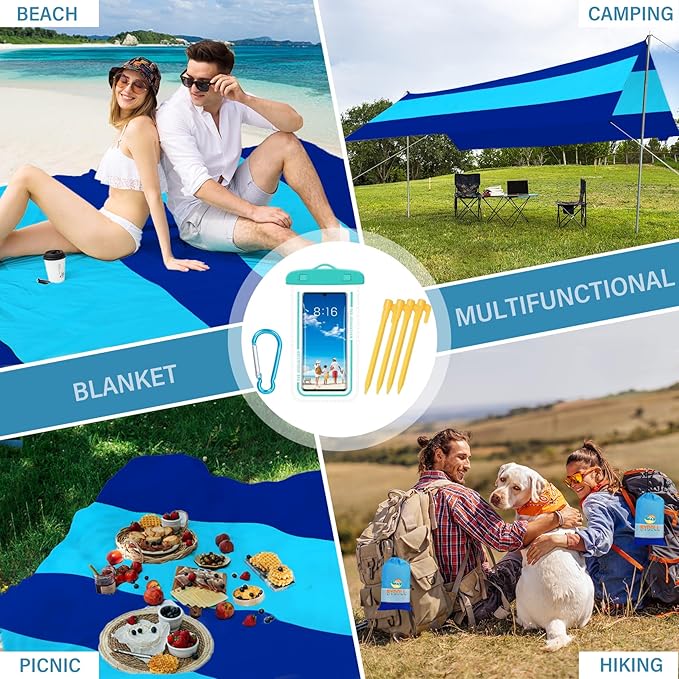 BYDOLL Beach Blanket Sandproof Waterproof 78''×110''1-7 Adults Compact Lightweight Oversized Beach Blanket Large Picnic Mat Beach Blanket for Travel Camping Hiking Picnic