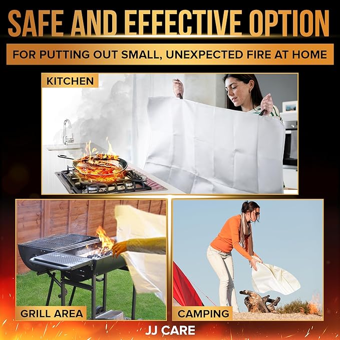JJ CARE Fire Blanket – 10 Packs with Hooks – Emergency Fire Blanket for Home & Kitchen, High Heat Resistant Fire Suppression Blankets for Home Safety, Kitchen, and Camping
