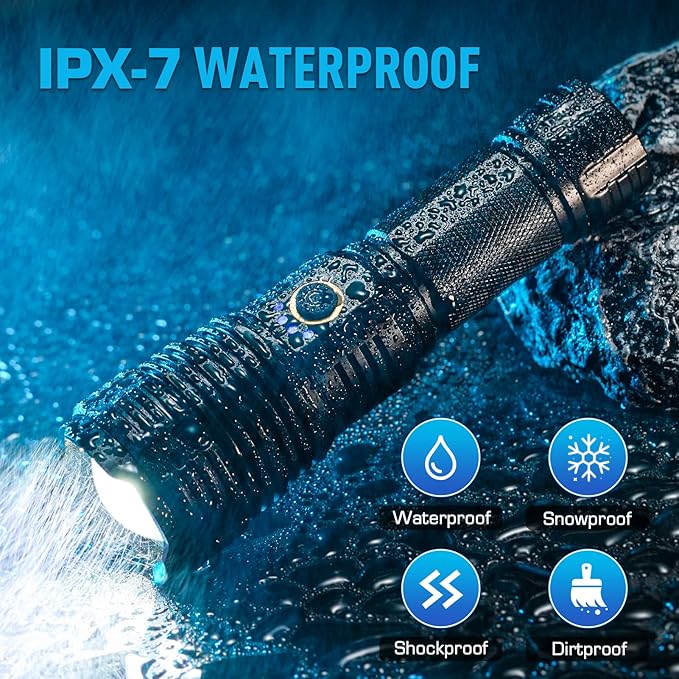 Rechargeable Flashlights 990000 High Lumens, High Power Led Flashlight, XHP70.2 Powerful Tactical Flashlight with Zoomable, 5 Modes, IPX7 Waterproof, Flashlight for Camping, Hiking, Emergencies